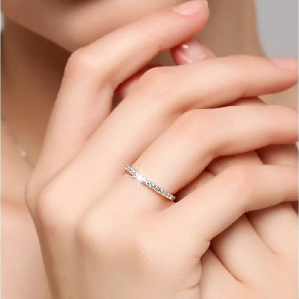 NEW Silver Diamond Eternity Stackable Ring - Picture 2 of 6